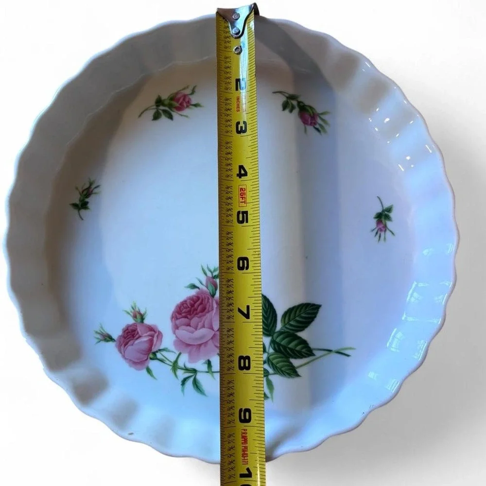Vintage Christineholm Rose Quiche Pan Tart Dish Porcelain Fluted 9.5